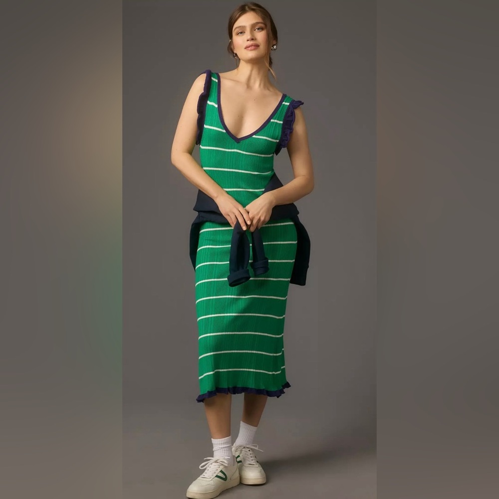 NWT Daily practice green striped sweater midi dress size small